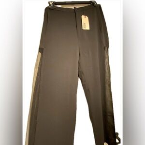 UNIQ Womens Black High Waisted Wide Leg Sheer Panel Sides Dressy Pants NEW M
